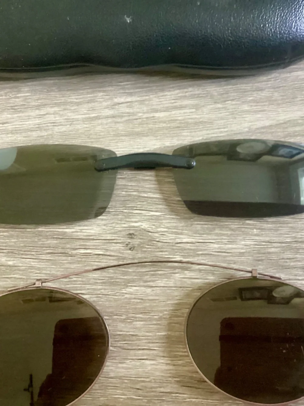 Lot Of 2 Vintage Clip On Sunglasses W/Hard Case OKO Round Rectangular Unisex